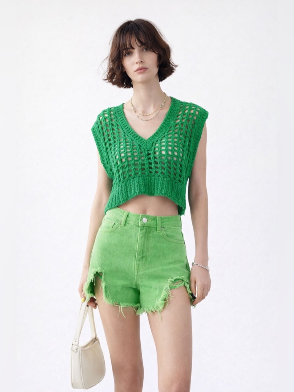 Urban Outfitters BDG Kelly Green Crochet Knit Cropped Leigh Top Sz. S